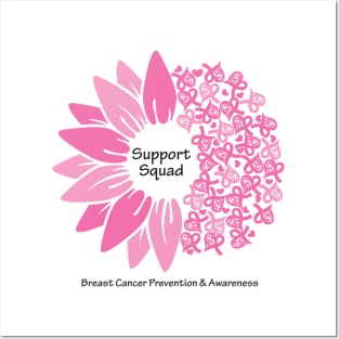 Breast cancer support squad with flower, hearts, ribbons & black type Posters and Art